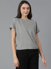 KOTTY Solid Women Round Neck Grey T-Shirt 