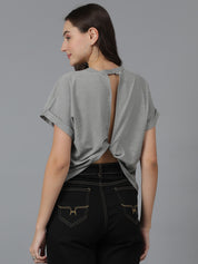 KOTTY Solid Women Round Neck Grey T-Shirt 