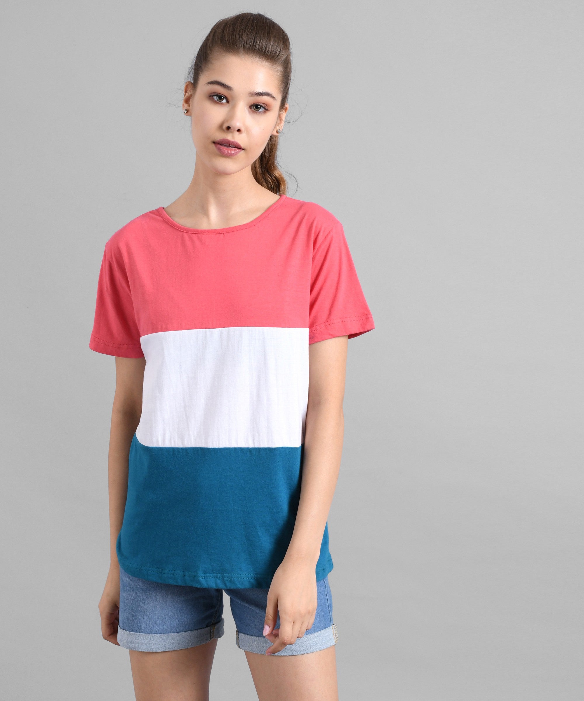KOTTY Colorblock Women Round Neck Multicolor T-Shirt 
