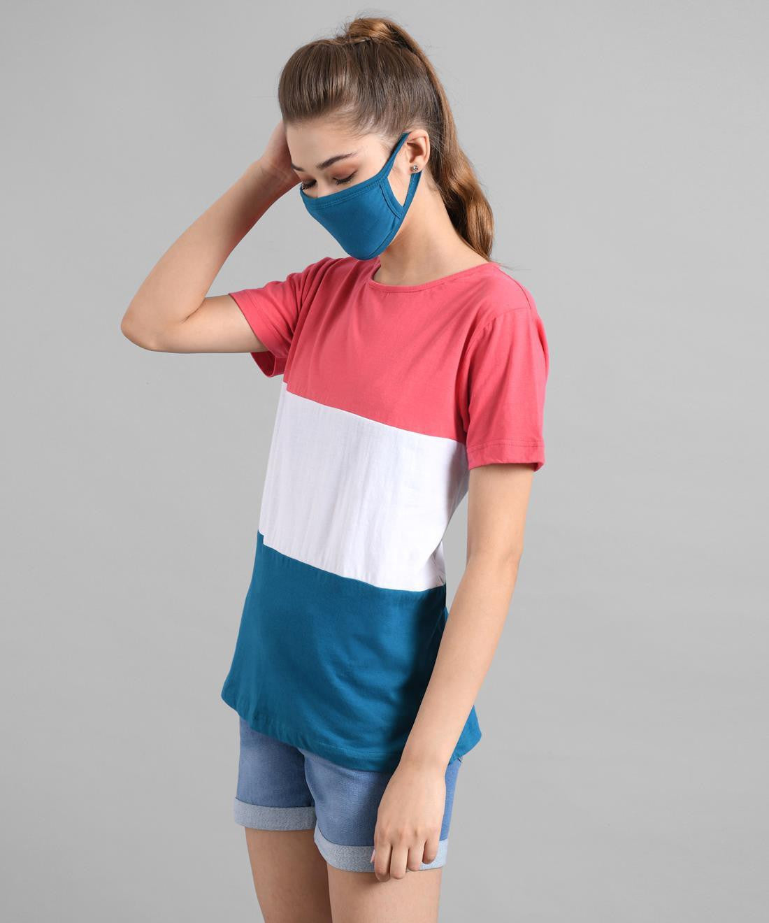KOTTY Colorblock Women Round Neck Multicolor T-Shirt 