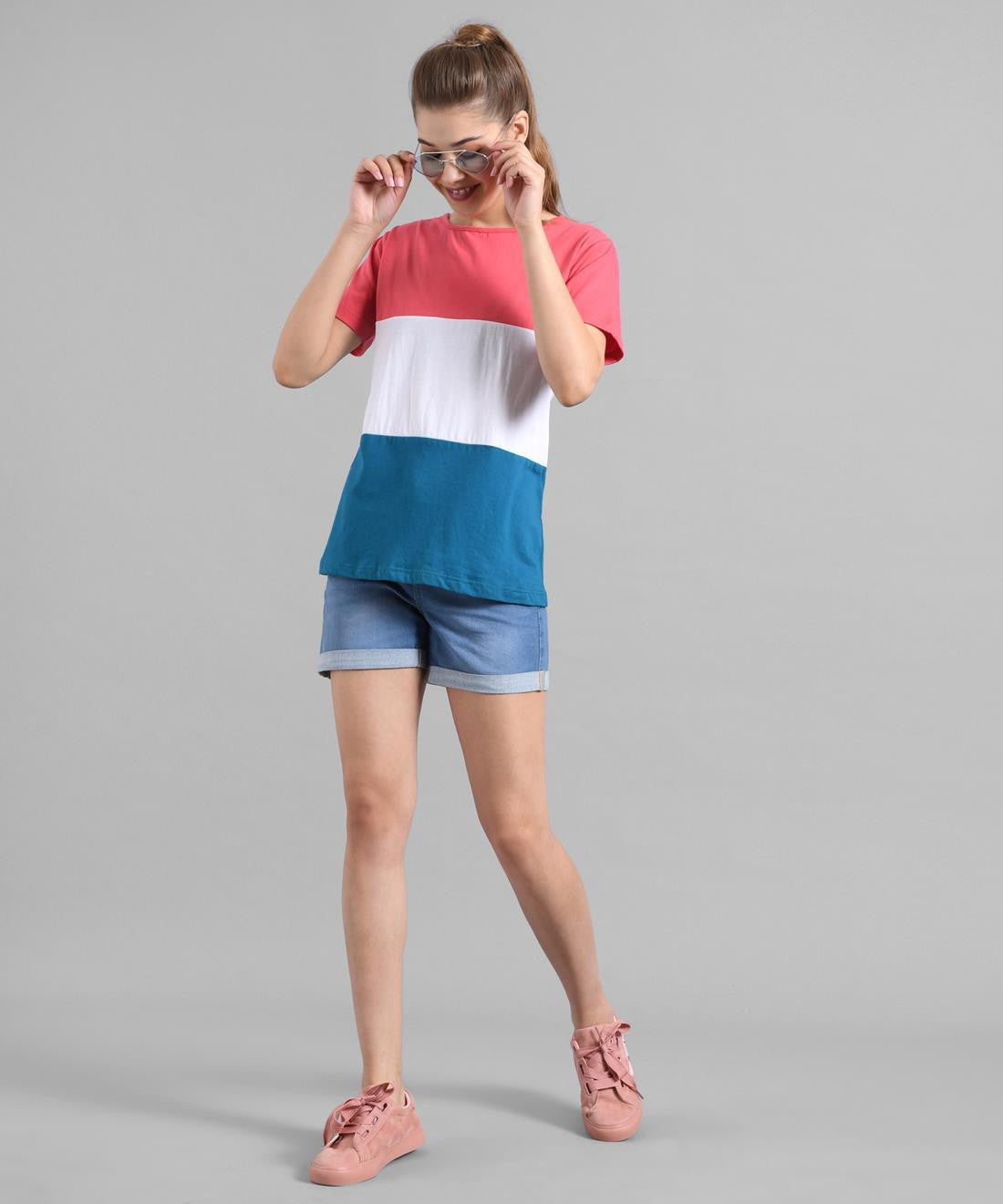 KOTTY Colorblock Women Round Neck Multicolor T-Shirt 