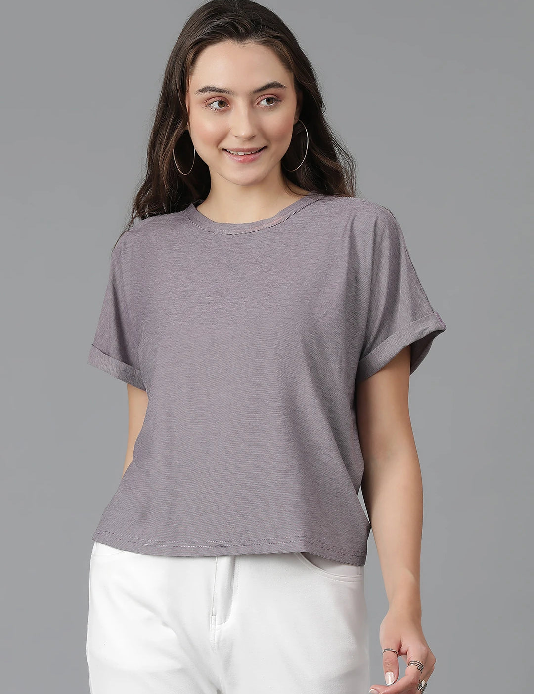KOTTY Solid Women Round Neck Brown T-Shirt 