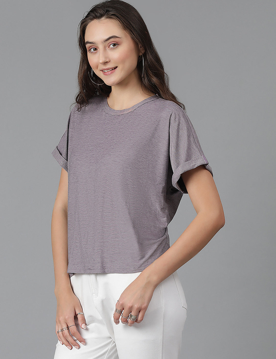 KOTTY Solid Women Round Neck Brown T-Shirt 