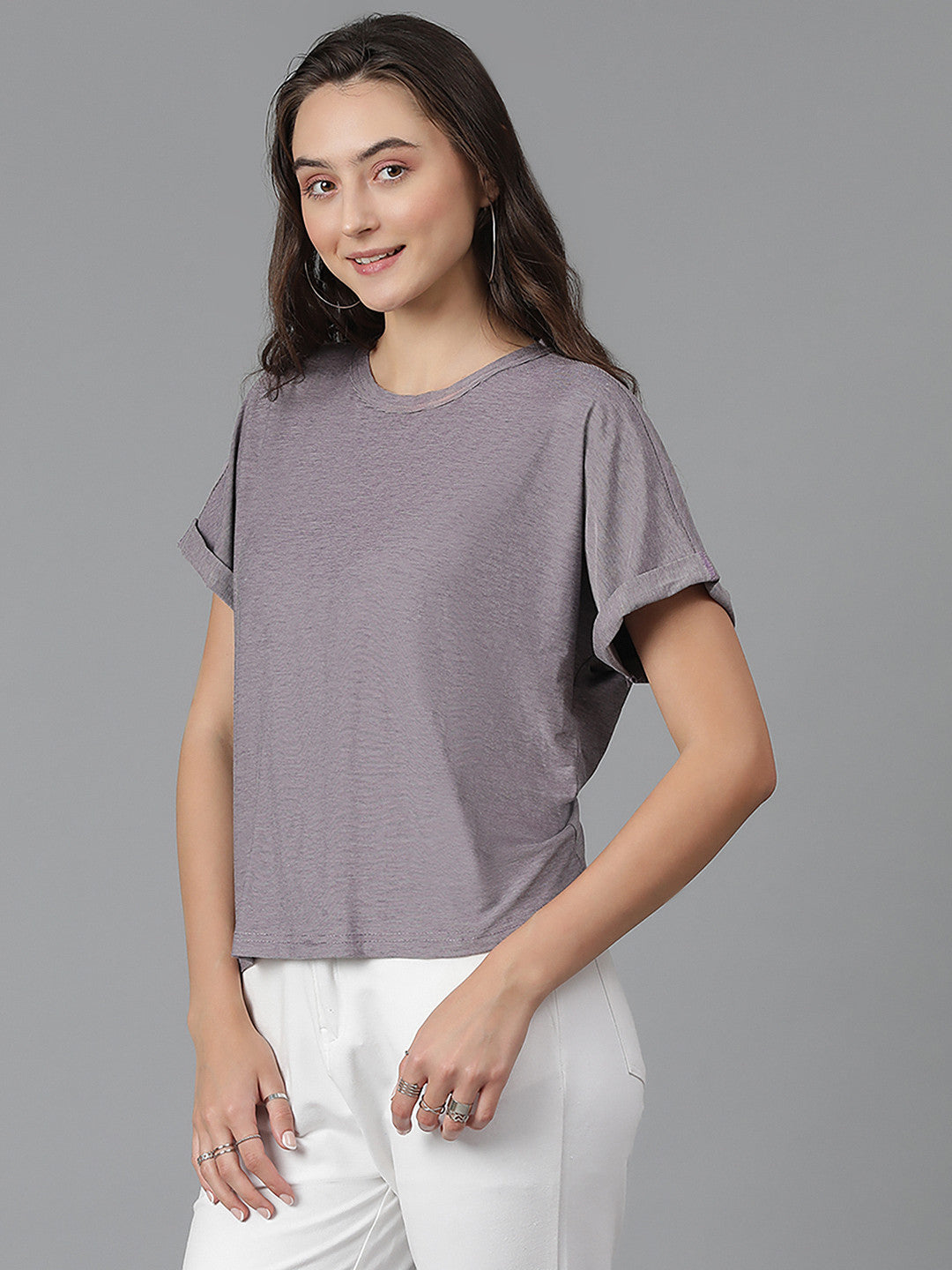 KOTTY Solid Women Round Neck Brown T-Shirt 