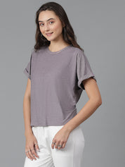 KOTTY Solid Women Round Neck Brown T-Shirt 