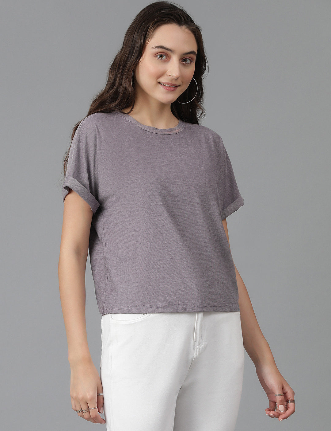 KOTTY Solid Women Round Neck Brown T-Shirt 