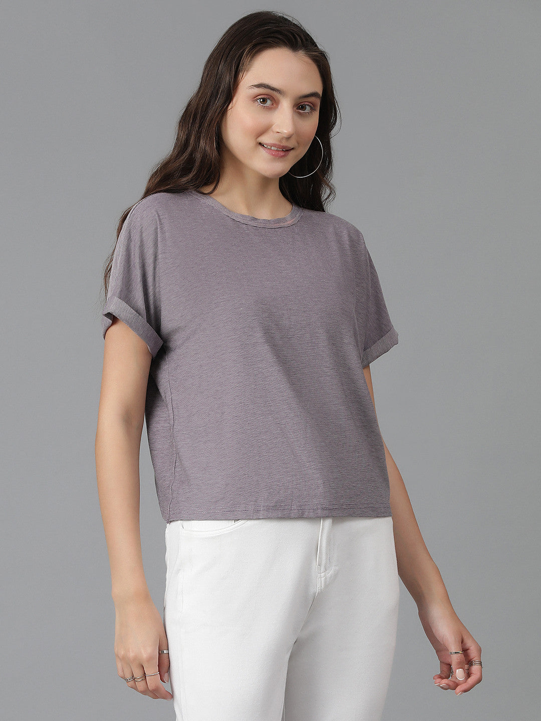 KOTTY Solid Women Round Neck Brown T-Shirt 