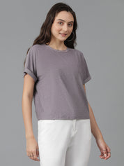 KOTTY Solid Women Round Neck Brown T-Shirt 