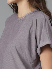 KOTTY Solid Women Round Neck Brown T-Shirt 