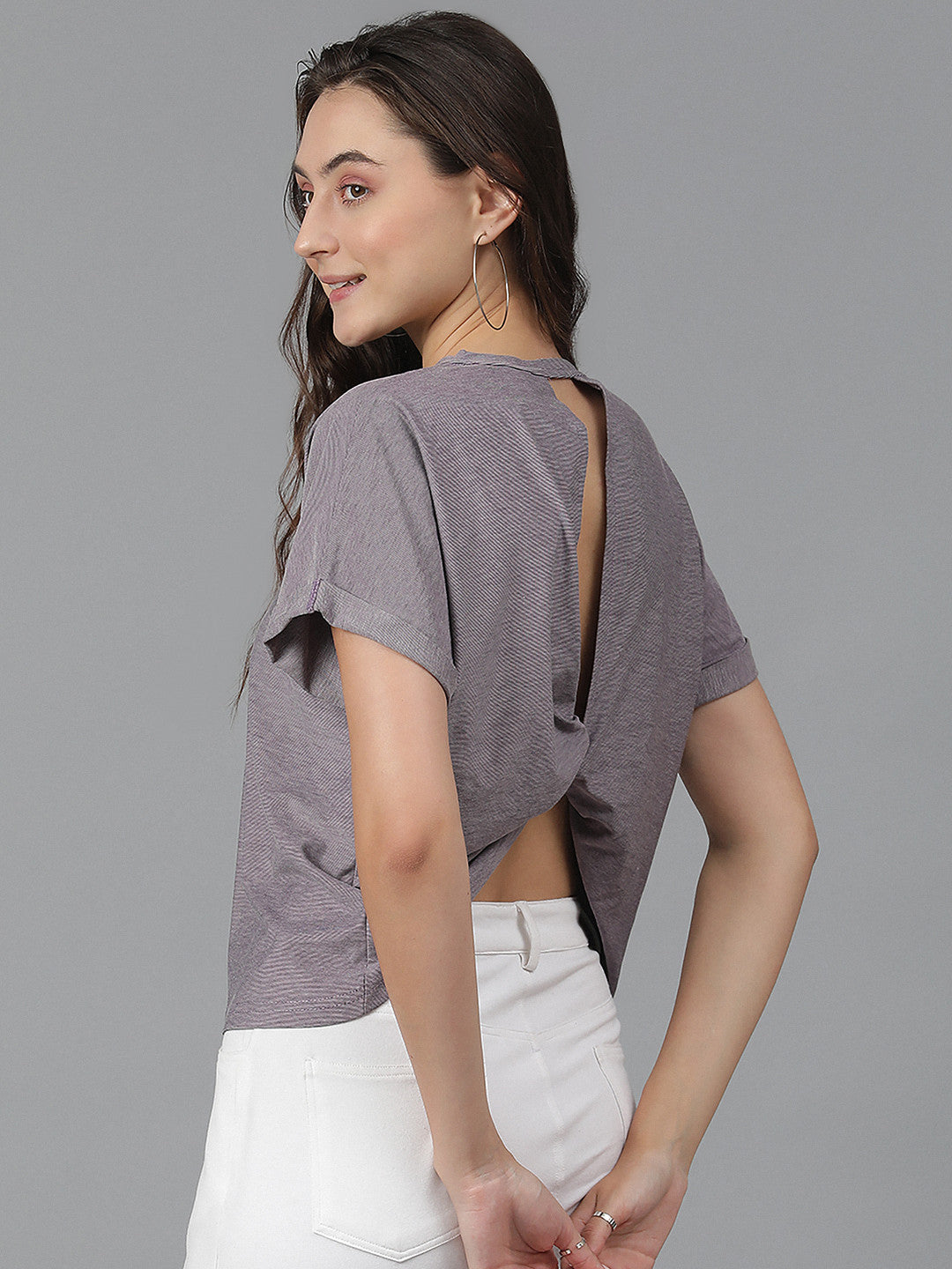 KOTTY Solid Women Round Neck Brown T-Shirt 
