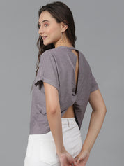 KOTTY Solid Women Round Neck Brown T-Shirt 