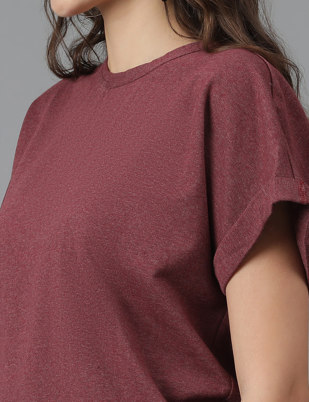 KOTTY Self Design Women Round Neck Maroon T-Shirt 