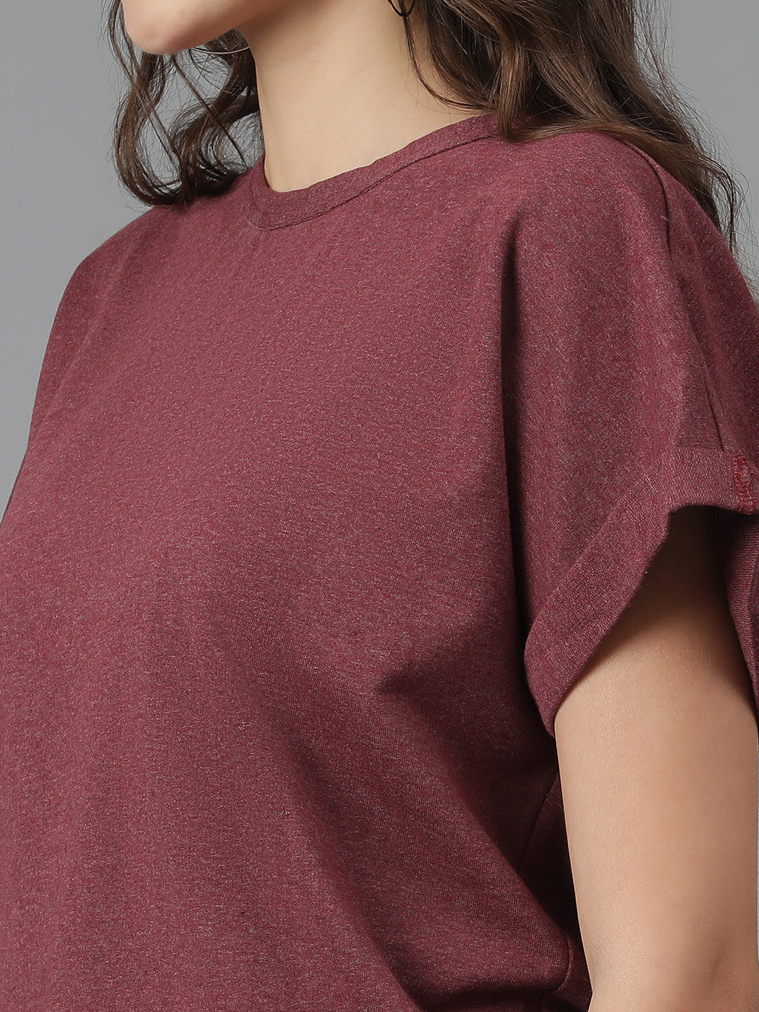 KOTTY Self Design Women Round Neck Maroon T-Shirt 