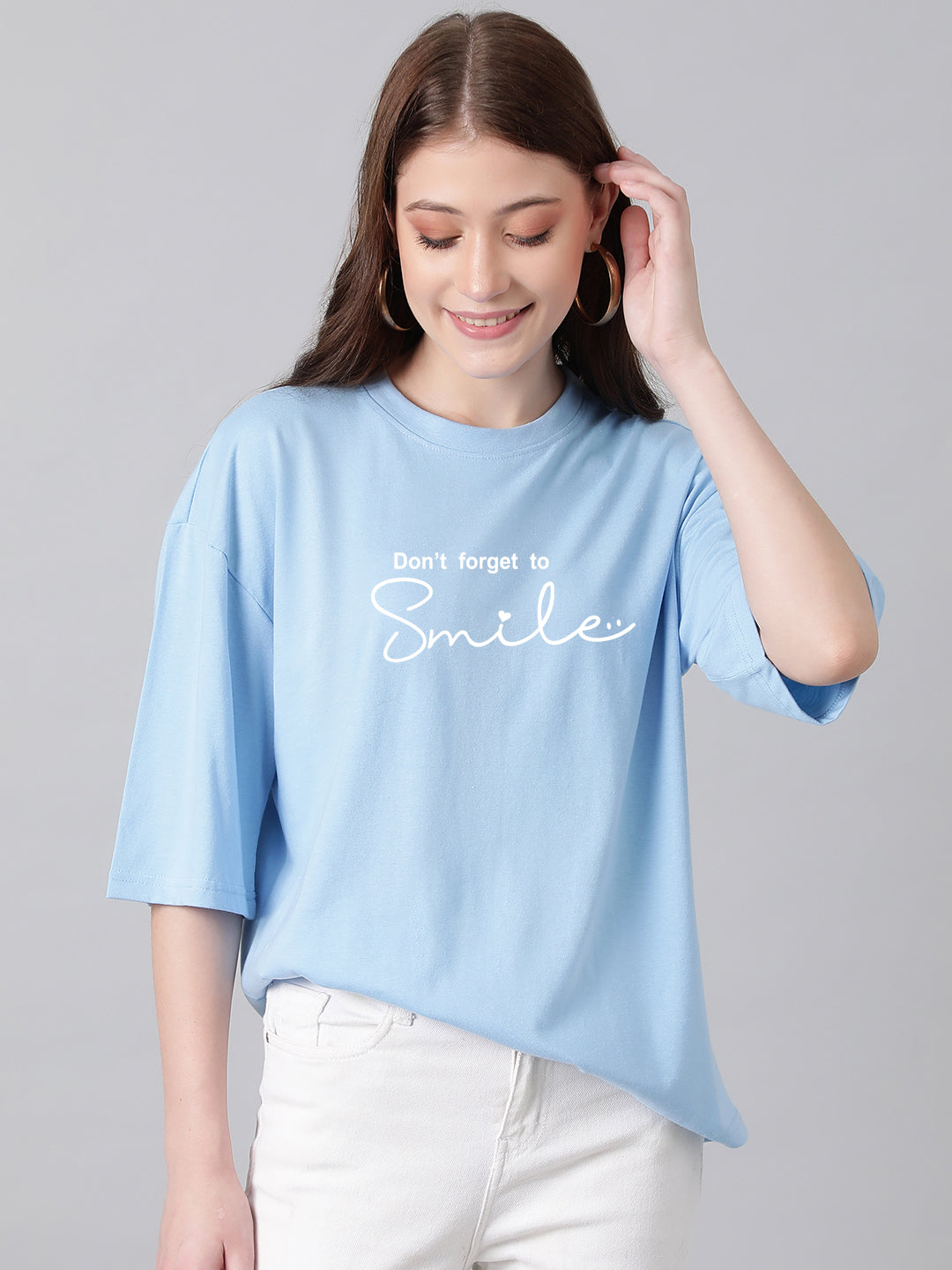 KOTTY Women's Printed, Typography Round Neck Cotton Blend 3/4 Sleeve T-Shirt
