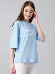 KOTTY Women's Printed, Typography Round Neck Cotton Blend 3/4 Sleeve T-Shirt