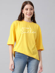 KOTTY Women's Printed, Typography Round Neck Cotton Blend 3/4 Sleeve T-Shirt