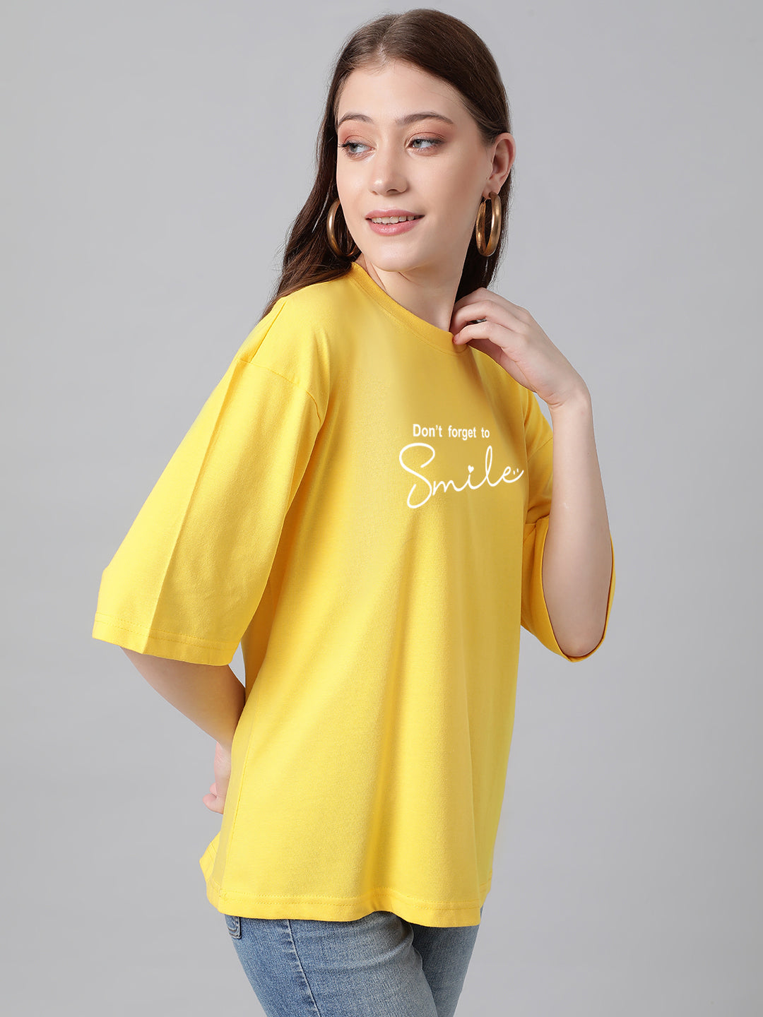 KOTTY Women's Printed, Typography Round Neck Cotton Blend 3/4 Sleeve T-Shirt