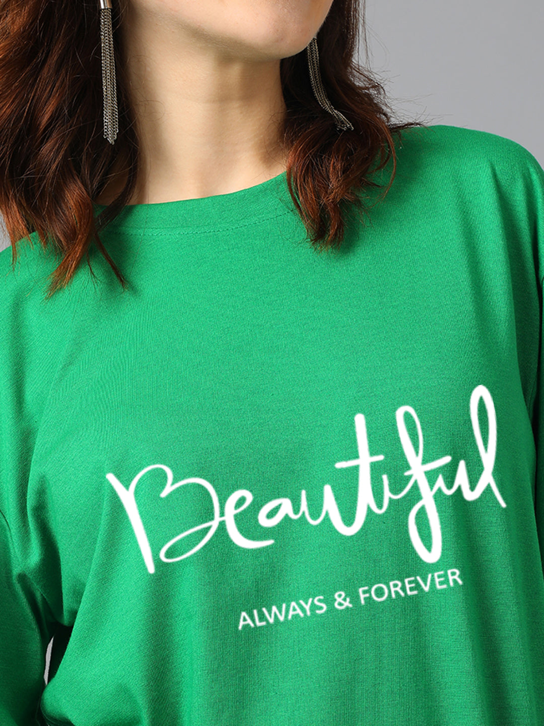 KOTTY Women's Printed, Typography Round Neck Cotton Blend 3/4 Sleeve T-Shirt