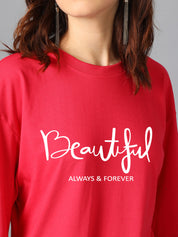 KOTTY Women's Printed, Typography Round Neck Cotton Blend 3/4 Sleeve T-Shirt