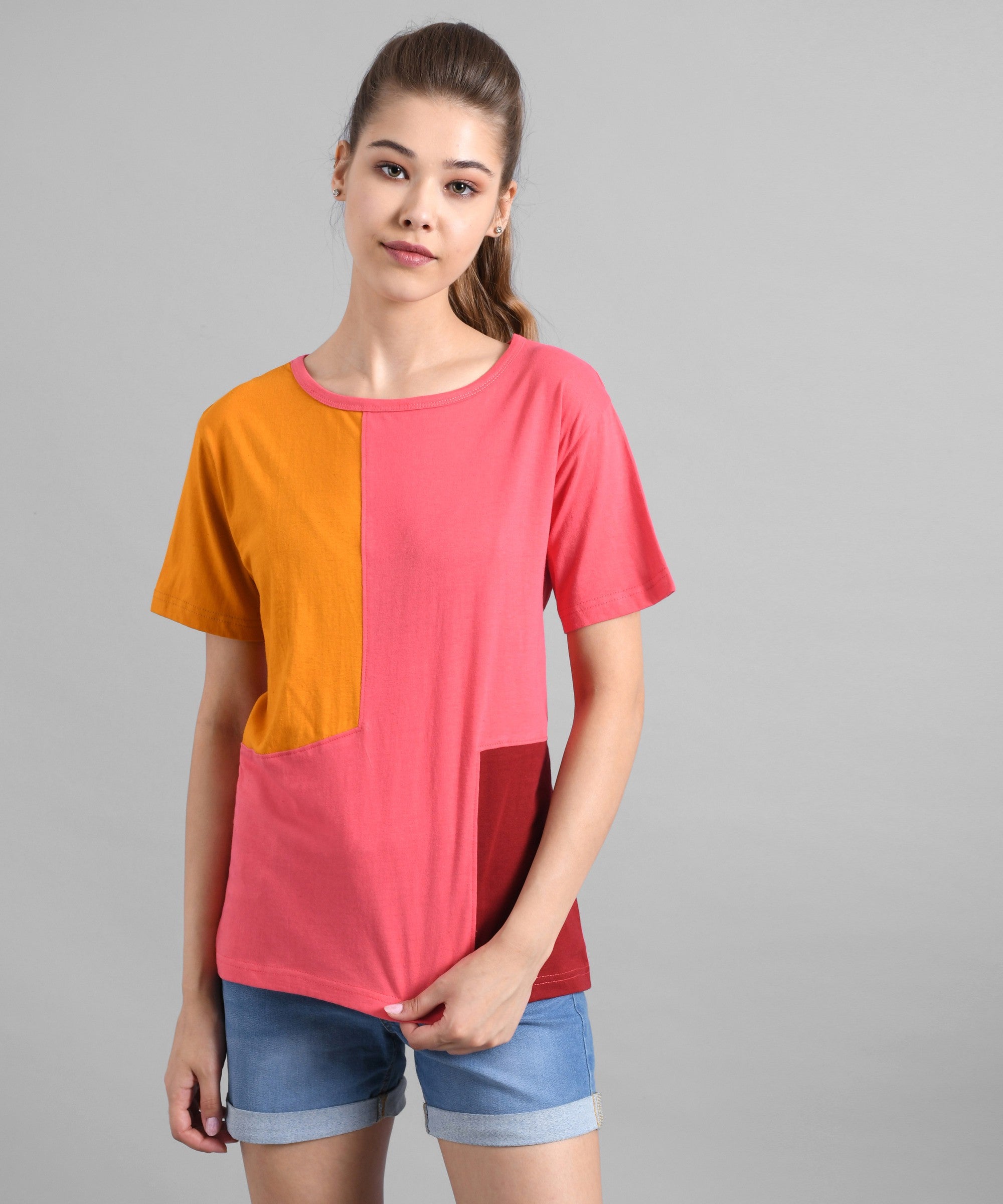 KOTTY Colorblock Women Round Neck Multicolor T-Shirt 