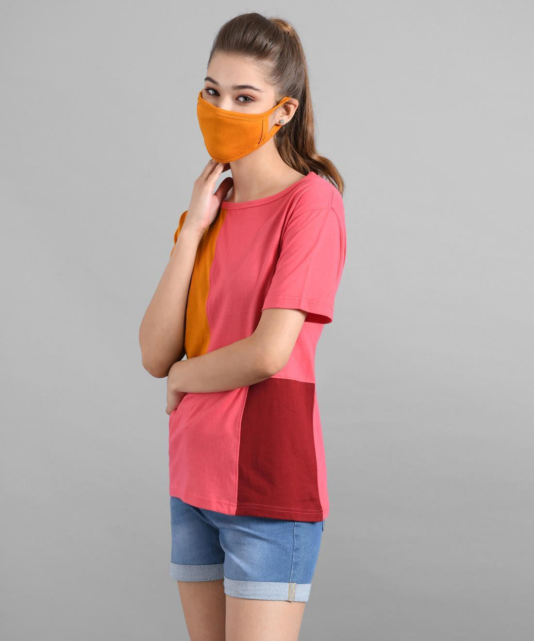KOTTY Colorblock Women Round Neck Multicolor T-Shirt 