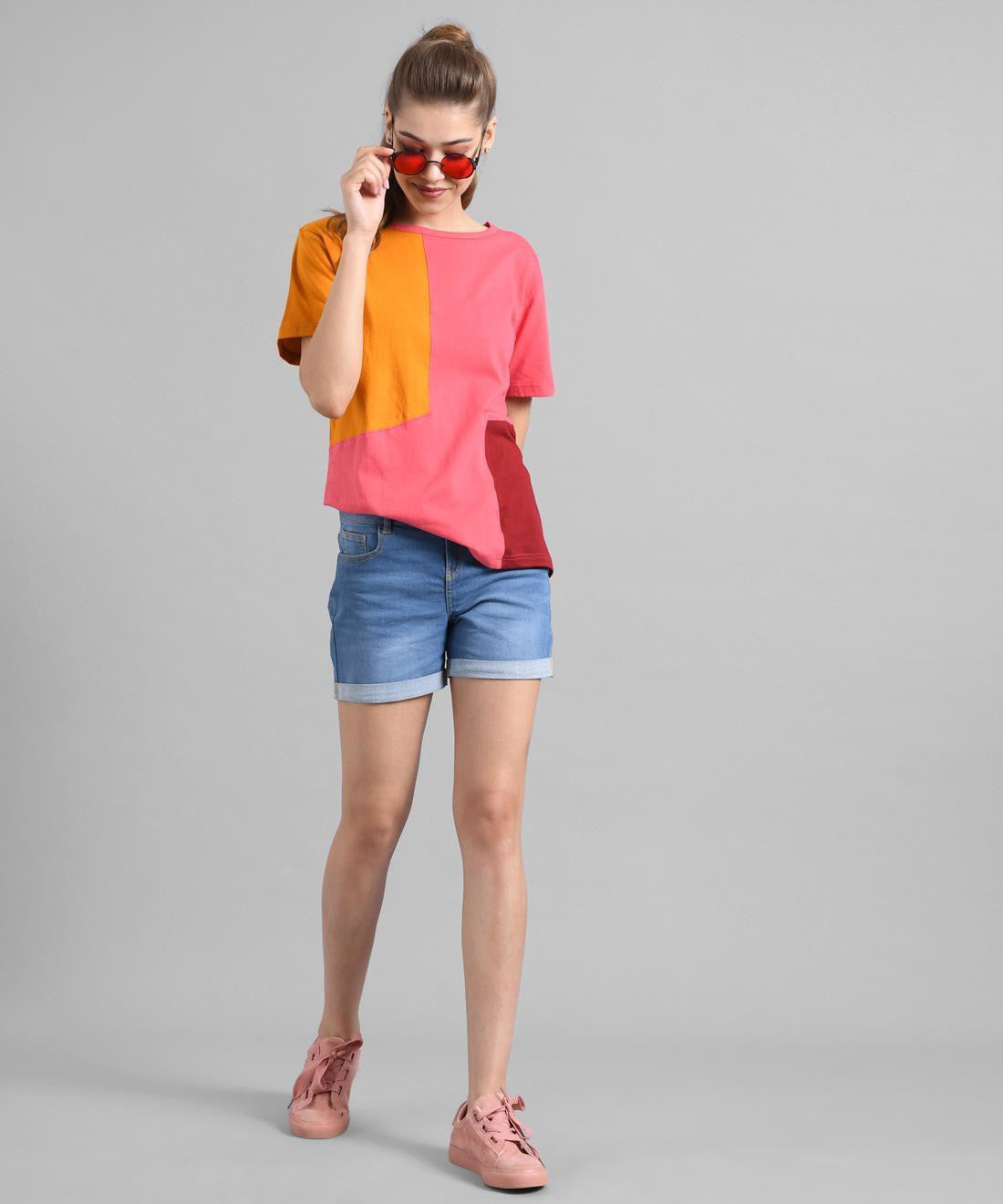 KOTTY Colorblock Women Round Neck Multicolor T-Shirt 