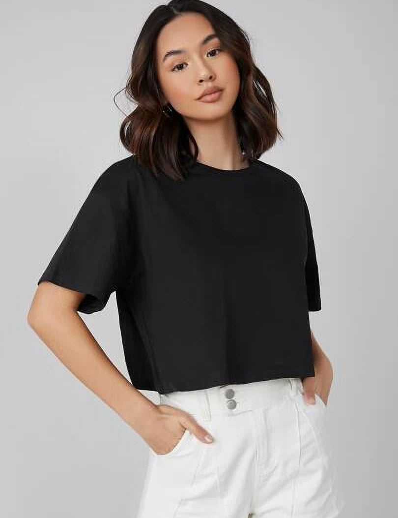 KOTTY Solid Women Round Neck Black T-Shirt 
