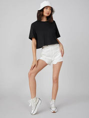 KOTTY Solid Women Round Neck Black T-Shirt 