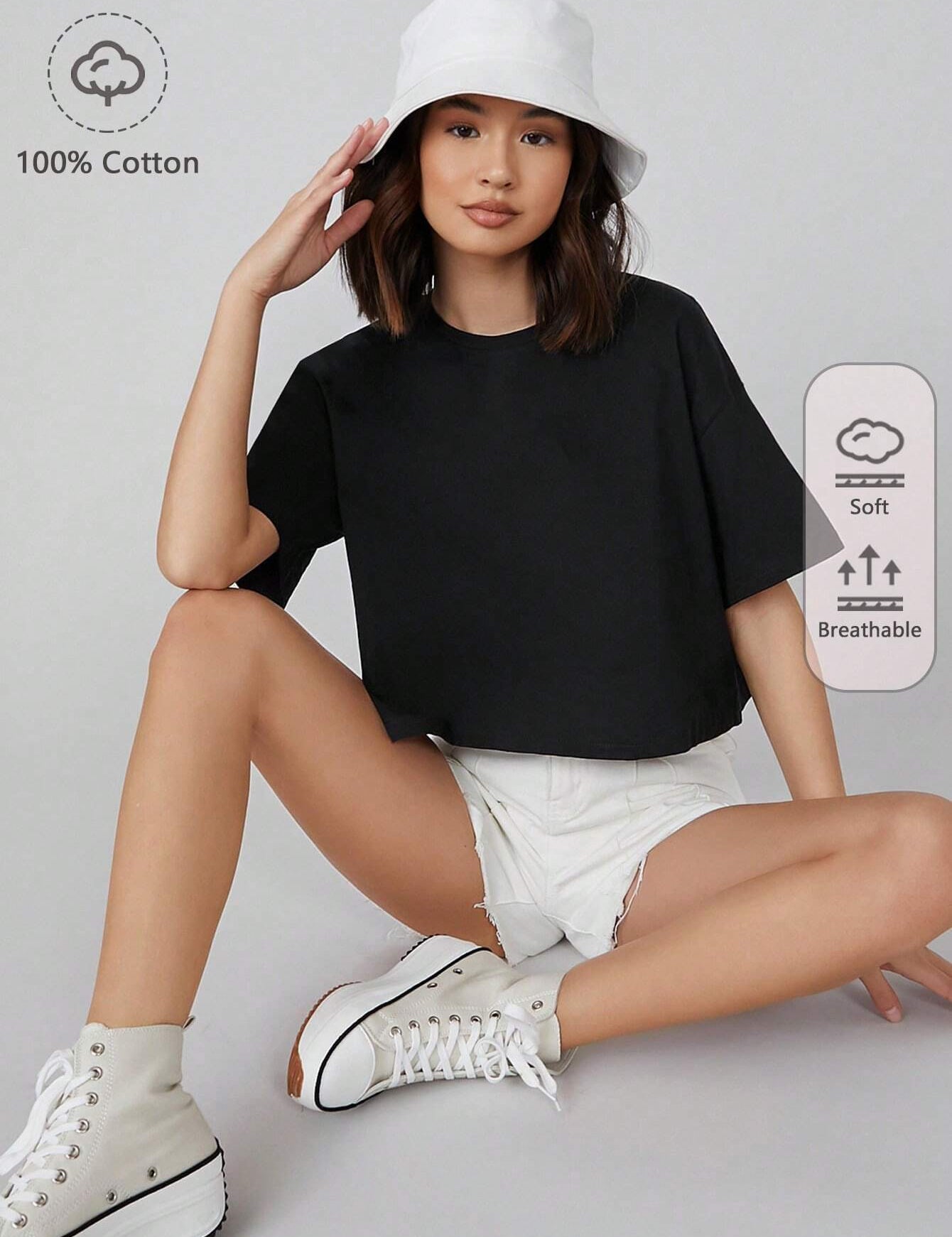 KOTTY Solid Women Round Neck Black T-Shirt 