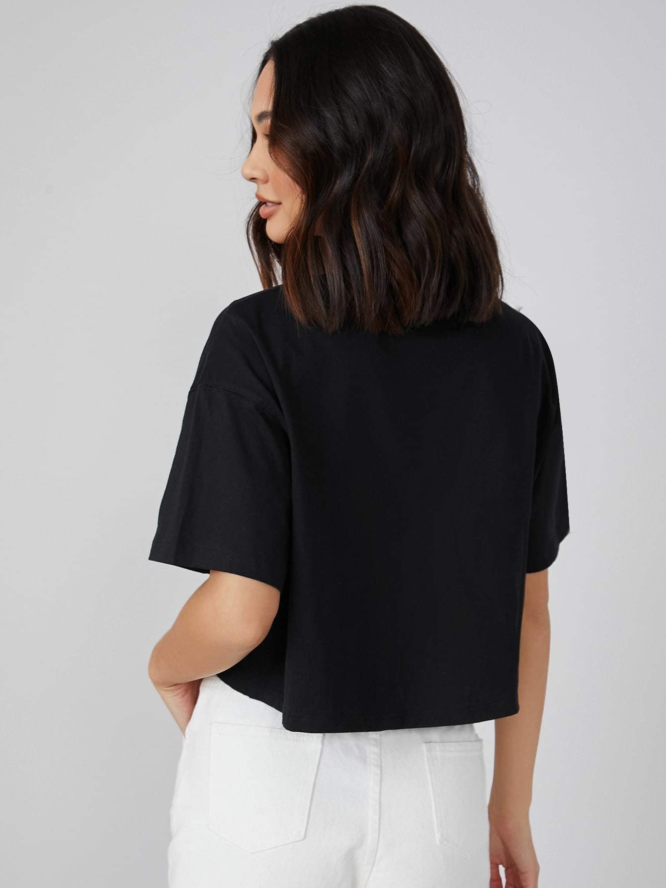 KOTTY Solid Women Round Neck Black T-Shirt 