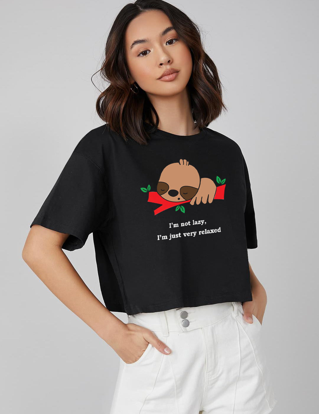 KOTTY Printed Women Round Neck Black T-Shirt 