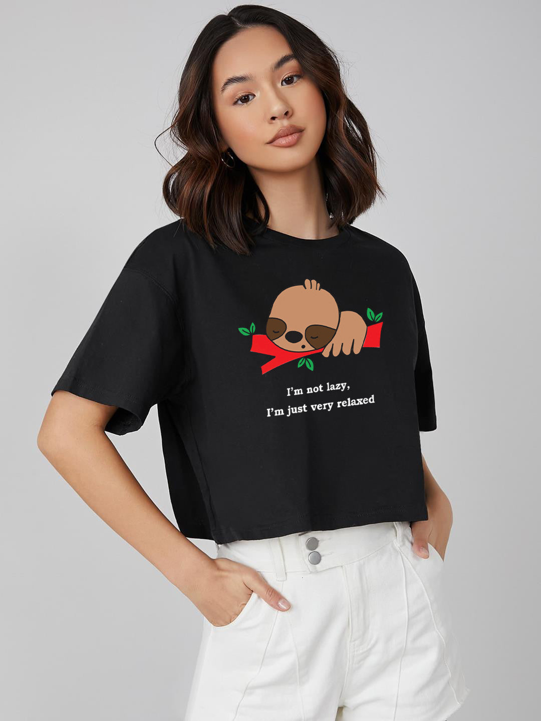 KOTTY Printed Women Round Neck Black T-Shirt 