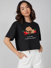 KOTTY Printed Women Round Neck Black T-Shirt 