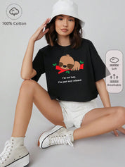 KOTTY Printed Women Round Neck Black T-Shirt 