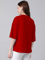 KOTTY Solid Women Round Neck Red T-Shirt 