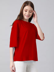 KOTTY Solid Women Round Neck Red T-Shirt 