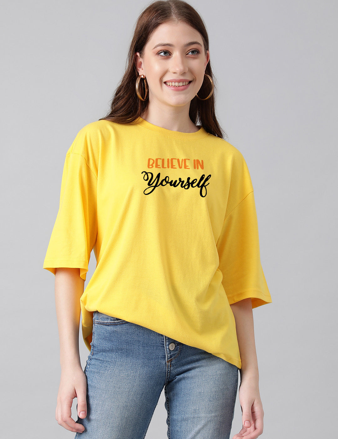 KOTTY Printed Women Round Neck Yellow T-Shirt 