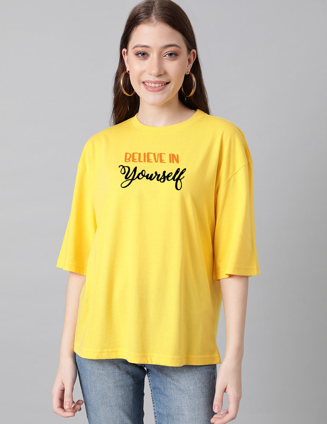 KOTTY Printed Women Round Neck Yellow T-Shirt 