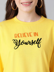 KOTTY Printed Women Round Neck Yellow T-Shirt 
