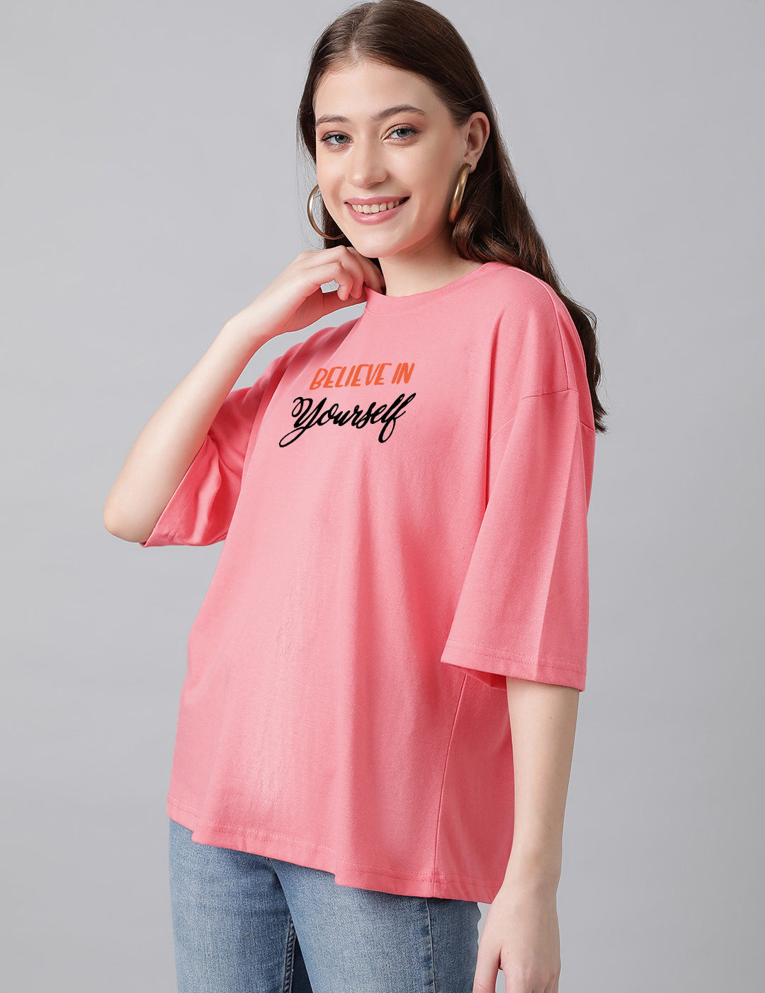 KOTTY Printed Women Round Neck Pink T-Shirt 