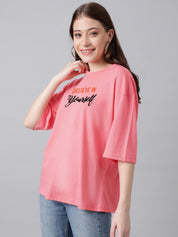 KOTTY Printed Women Round Neck Pink T-Shirt 
