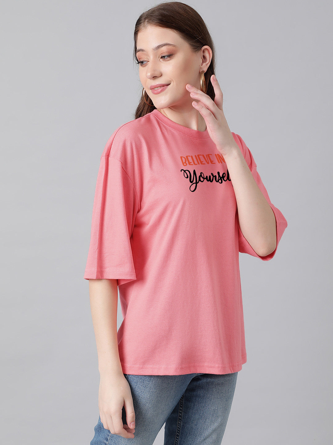 KOTTY Printed Women Round Neck Pink T-Shirt 