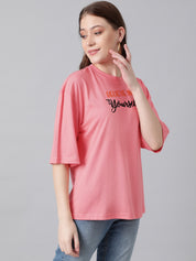 KOTTY Printed Women Round Neck Pink T-Shirt 