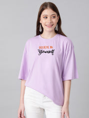 KOTTY Printed Women Round Neck Purple T-Shirt 