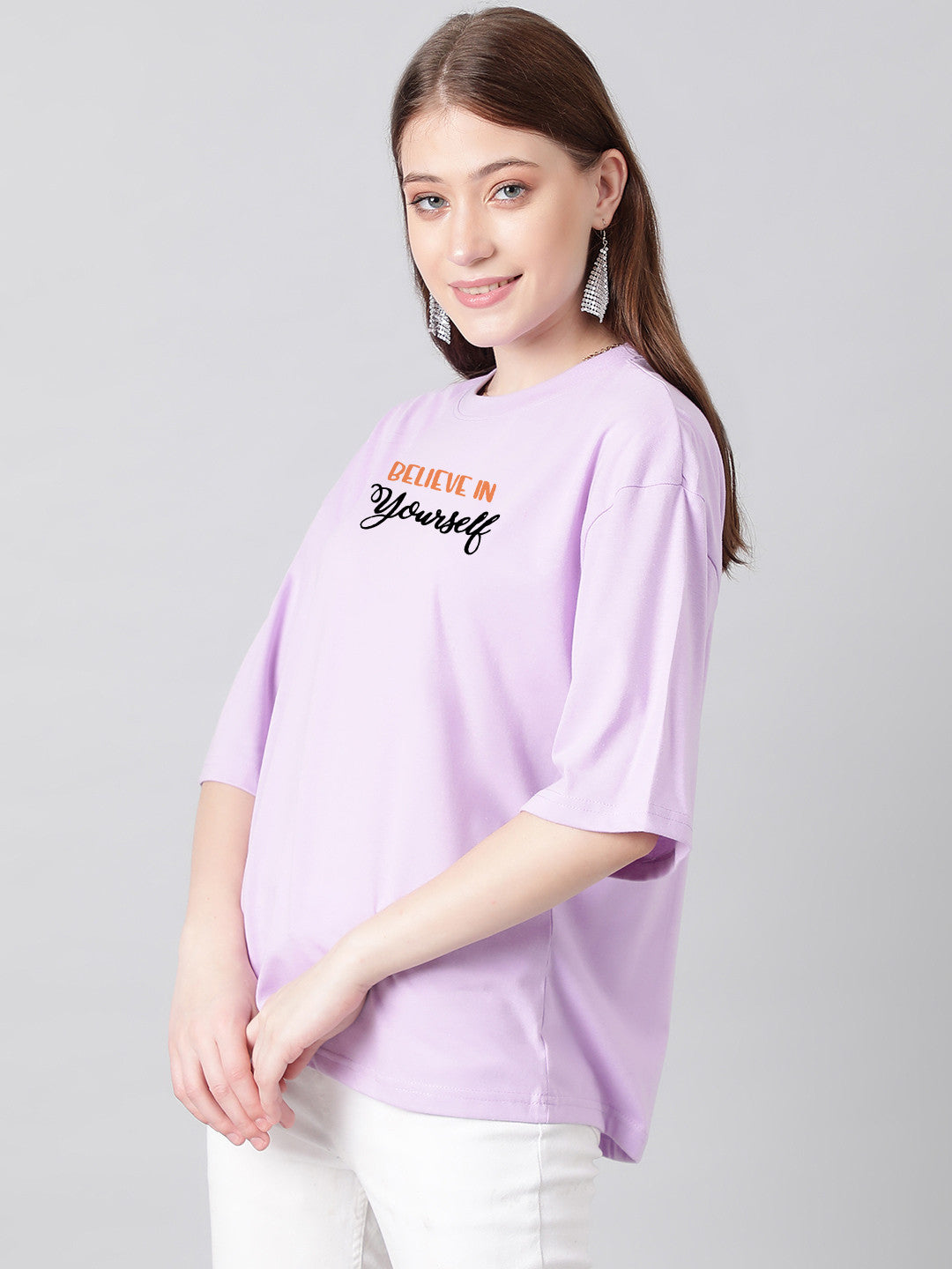 KOTTY Printed Women Round Neck Purple T-Shirt 