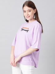 KOTTY Printed Women Round Neck Purple T-Shirt 