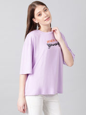 KOTTY Printed Women Round Neck Purple T-Shirt 