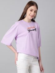 KOTTY Printed Women Round Neck Purple T-Shirt 