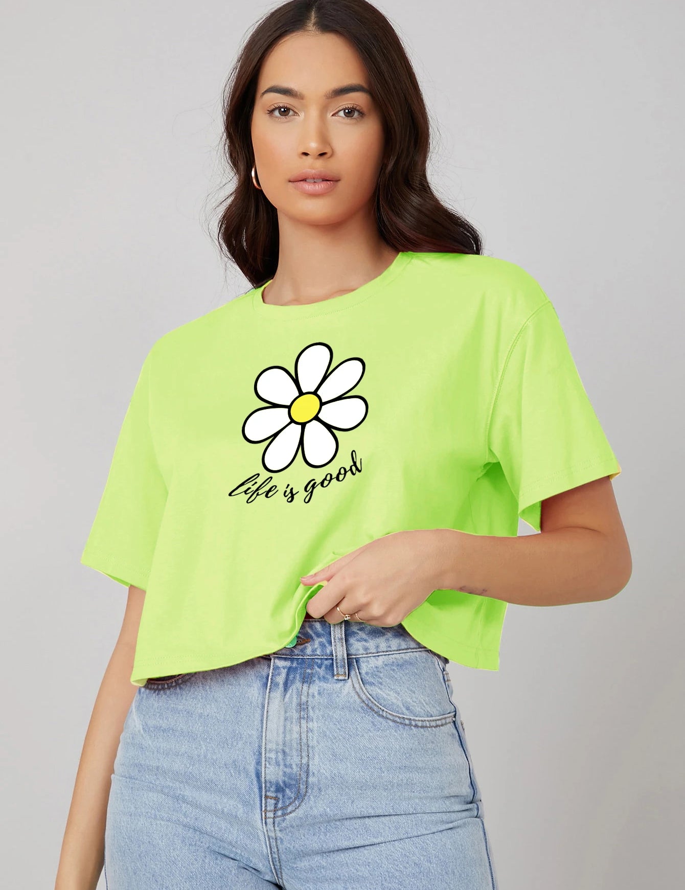 KOTTY Printed Women Round Neck Light Green T-Shirt 
