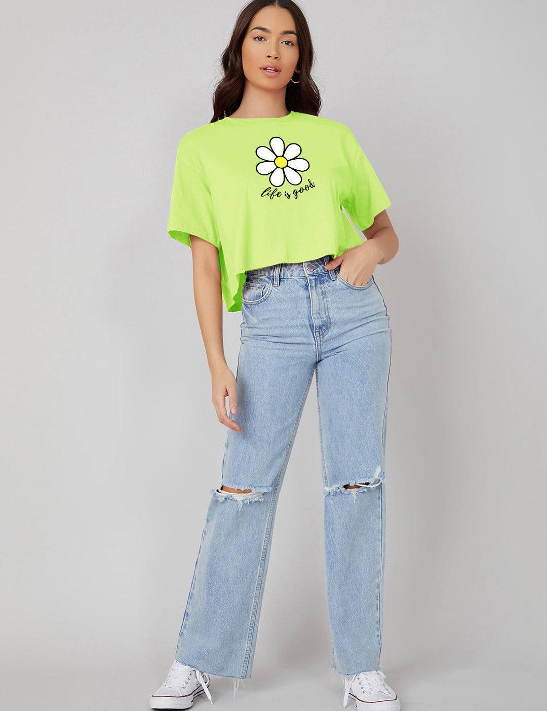 KOTTY Printed Women Round Neck Light Green T-Shirt 